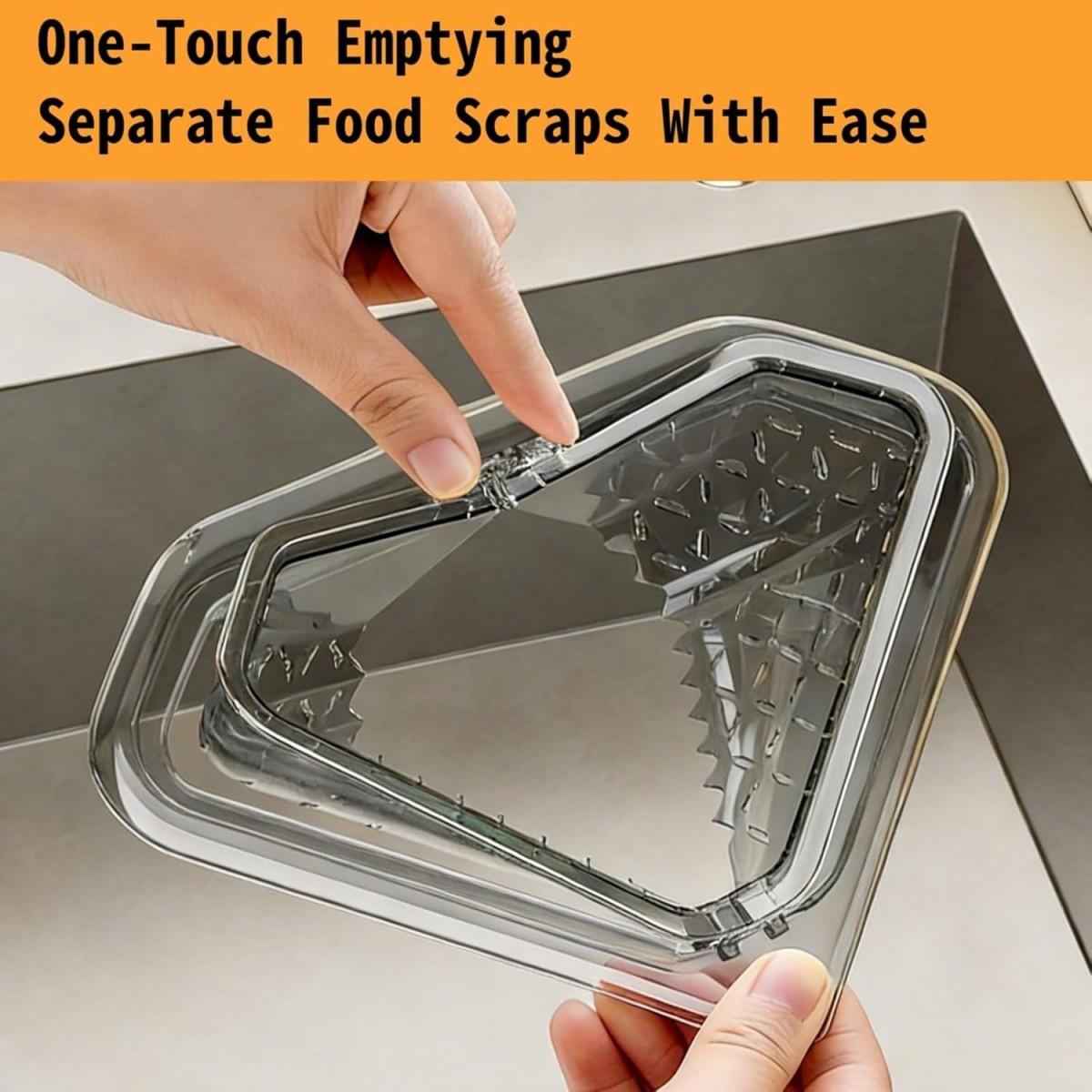 Magnetic Drain and Filter Basket, Durable Triangle Sink Strainer with Rotating Bottom, Kitchen Corner Rack, No Drilling Installation