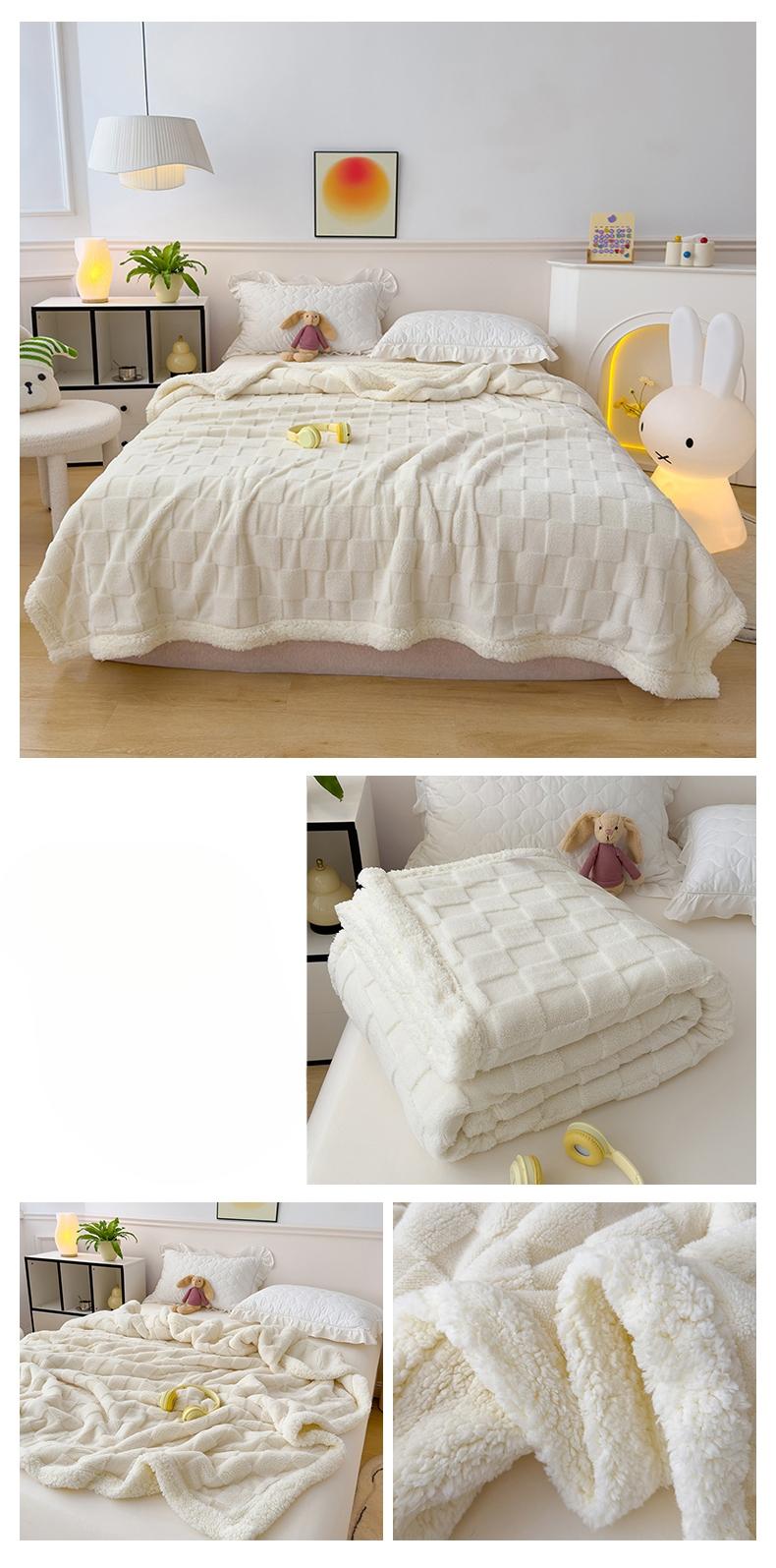 Plaid Taffeta Lamb Fleece Blanket, Thick Warm, Cozy Blankets, Suitable for Autumn Winter, Single Double Use, Dormitory Sofa Cover Blanket