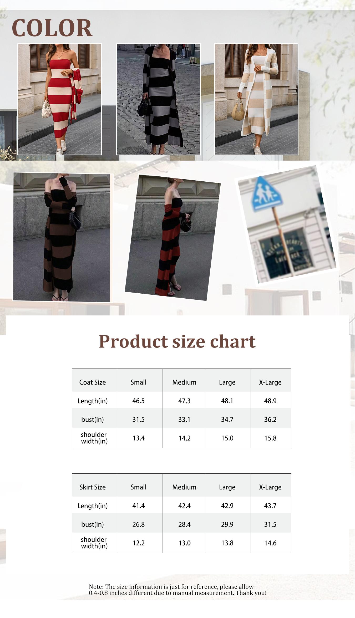 Women's Striped Print Button Front Longline Cardigan & Tube Dress Two-piece Set, Casual Long Sleeve Outerwear & Strapless Long Dress for Daily Wear, Casual Chic Dress, Ladies Two-piece Outfits for All Seasons