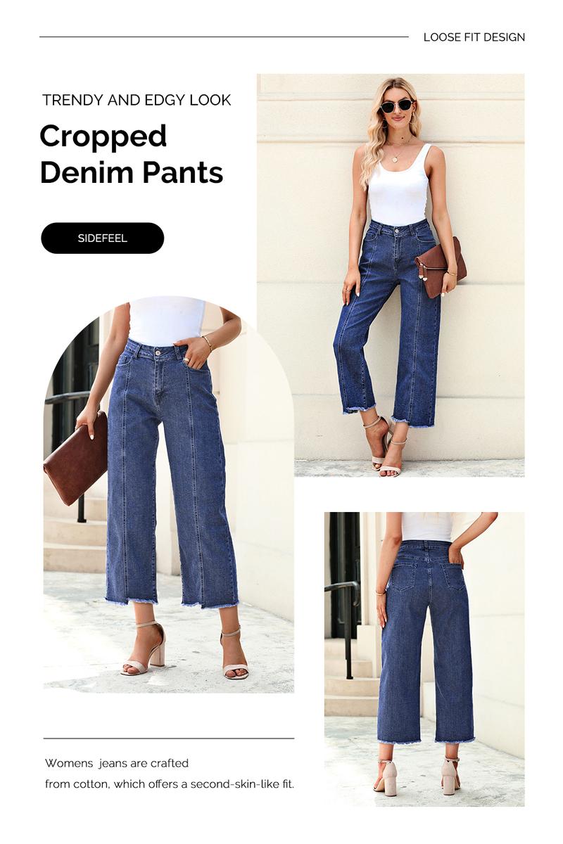 Sidefeel Women's Casual Baggy Jeans High Waisted Comfort Wide Leg Loose Fit Straight Leg Zimbaplatinum Cropped Denim Pants TikTokShopBlackFriday