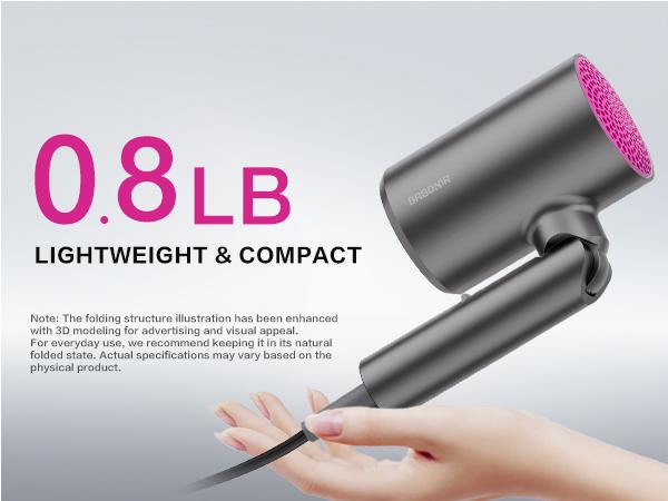BABONIR Ionic Hair Dryer 1875W Quick-Dry, Frizz Reduction, Concentrator & Diffuser Accessories, Lightweight & Quiet, Foldable Travel Design,Adaptable to All Hairstyles,Blow Dryer,Compact Design for Women and Men,Christmas Gifts Holiday Gift,Grey,Pink