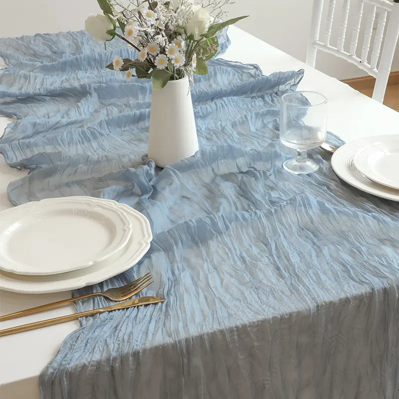 Crinkled Gauze Festive Table Runner, Semi-Sheer Boho Bali Voile Table Runner, Perfect for Wedding, Birthday, Party, Holiday and Home Decorations