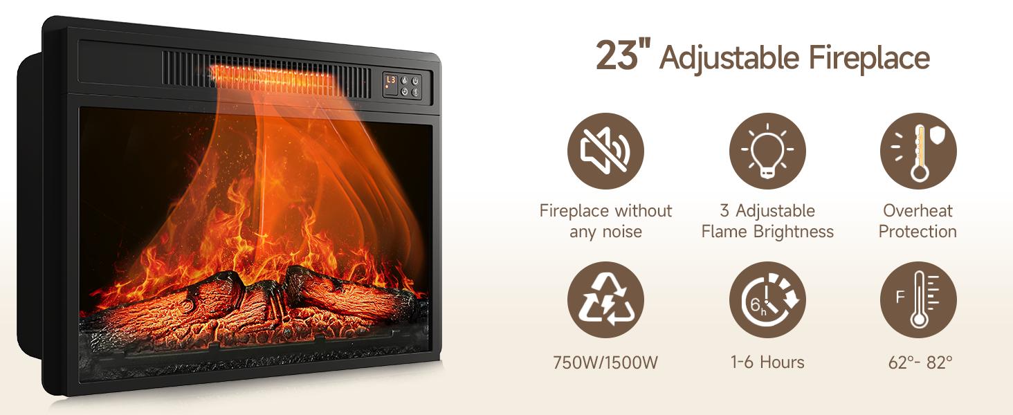 【Include 23" Electric Fireplace】ONBRILL 63"/70" Gorgeous Fluted Fireplace TV Stand for TVs up to 70", Modern Entertainment Center with Power Outlet , TV Media Console with Storage for Living Room, Bedroom Furniture,Christmas Gift