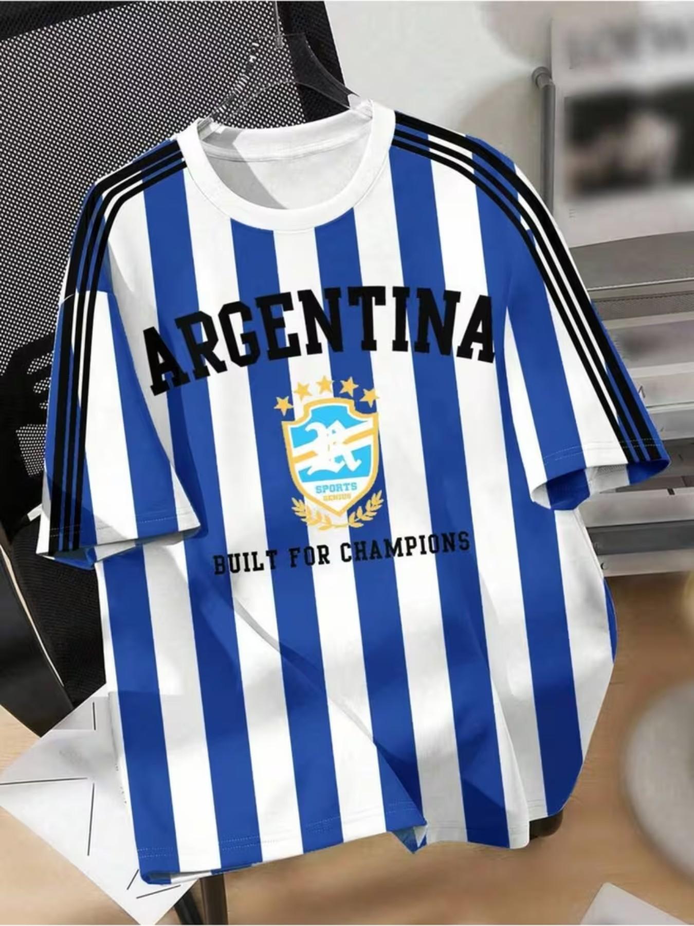Men's Argentina Soccer Jersey T-Shirt, Lightweight Breathable Round Neck, Striped Design, Perfect for Football Fans
