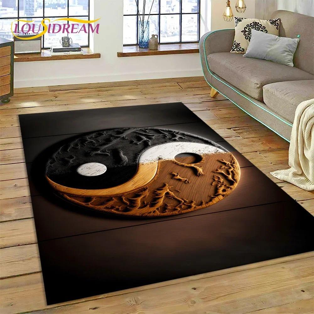 Yin Yang Bagua Flannel Area Rug - Traditional Chinese Taoism Symbol Print Soft Mat for Living Room, Non-Slip Feng Shui Home Decor #YinYangRug #BaguaMat #FengShuiHomeDecor #TaoismSymbolCarpet #NonSlipFlannelRug