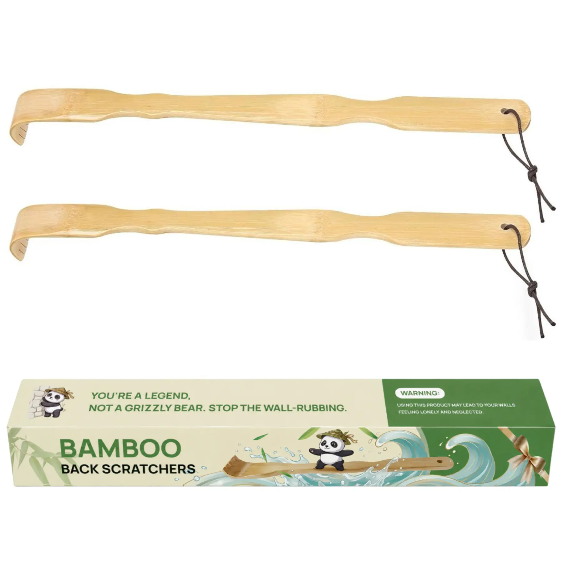 2-Pack Wooden Bamboo Backscratcher, 17in Long Handle Back Scratcher for Adults, with Elegant Gift Packaging