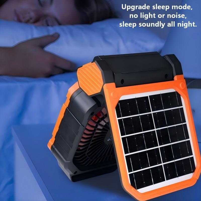 New Solar Powered Outdoor Fan with Solar Panel, Portable USB Charging, 4 Speeds, 3 Light Modes, Ultra Quiet, Timer, Camping Tent Fan