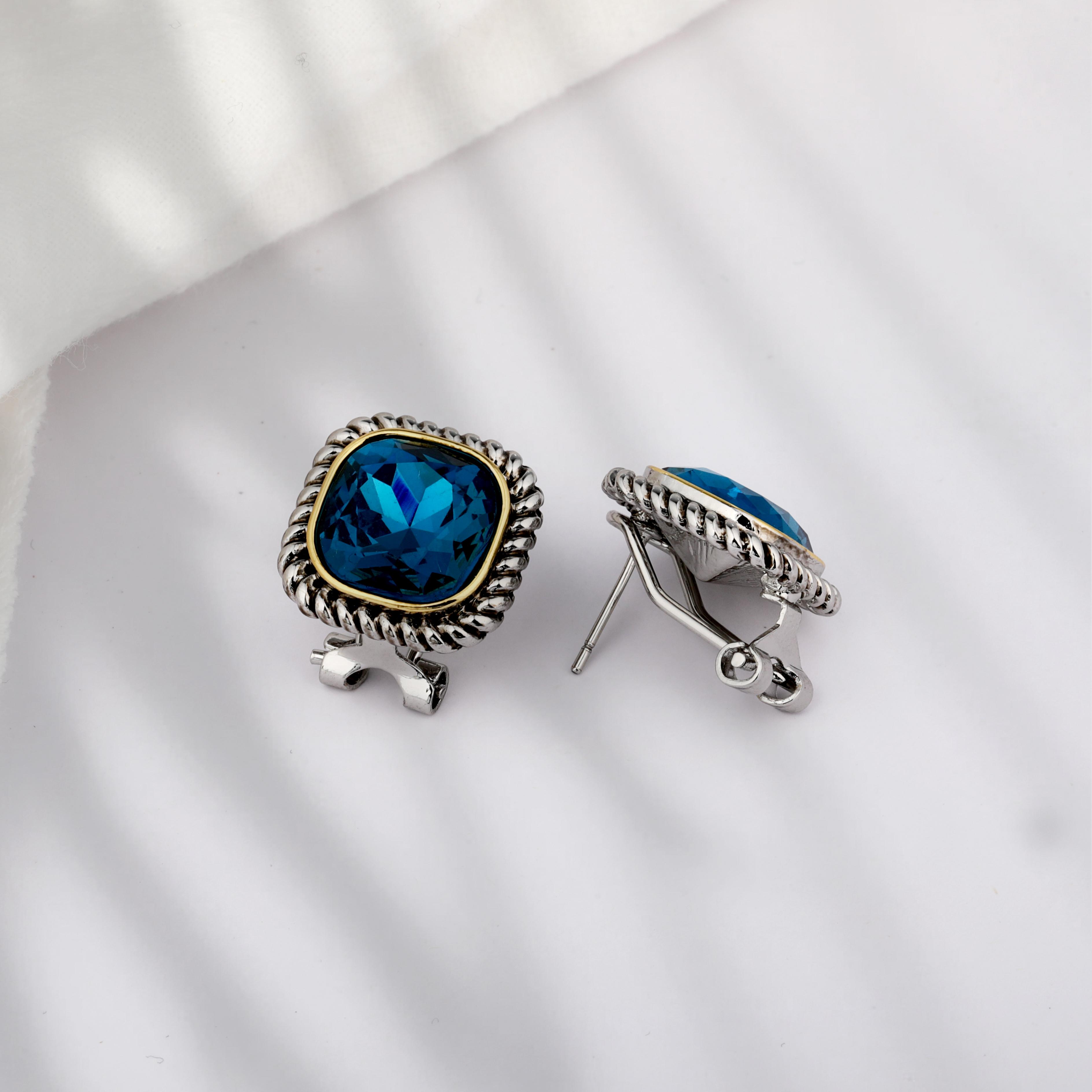 Aprilery Twisted Cable Wire Rings Bracelet & Earring – Vintage Blue Zirconia Statement Ring Bracelet & Earring Set for Women