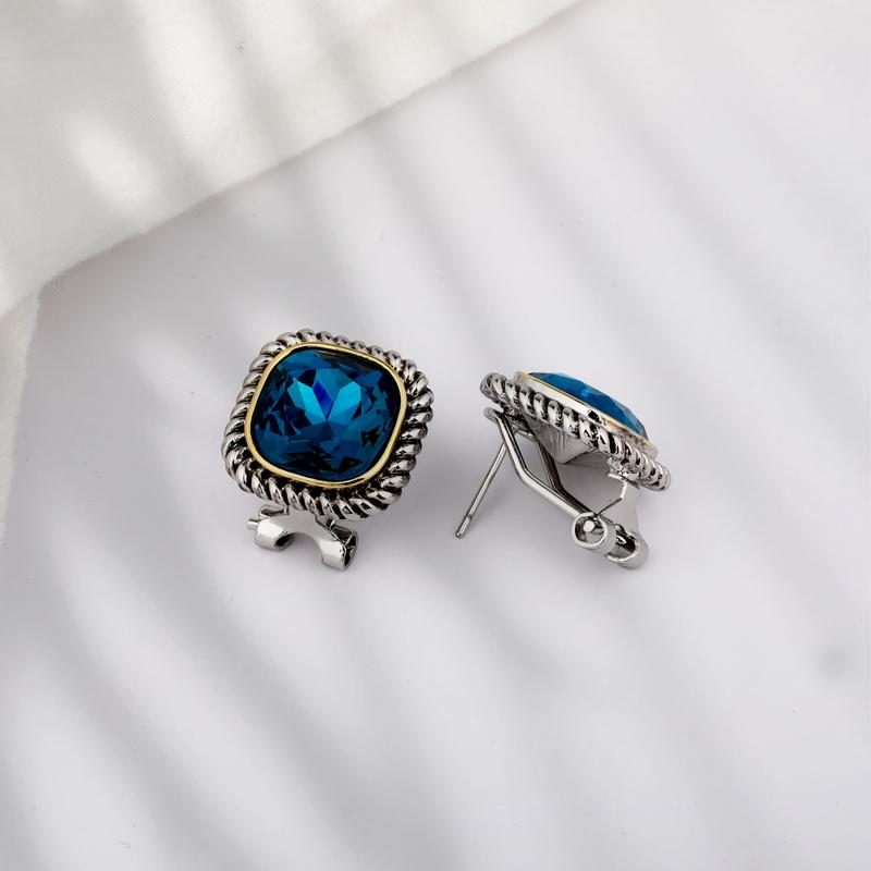 Aprilery Twisted Cable Wire Rings Bracelet & Earring – Vintage Blue Zirconia Statement Ring Bracelet & Earring Set for Women