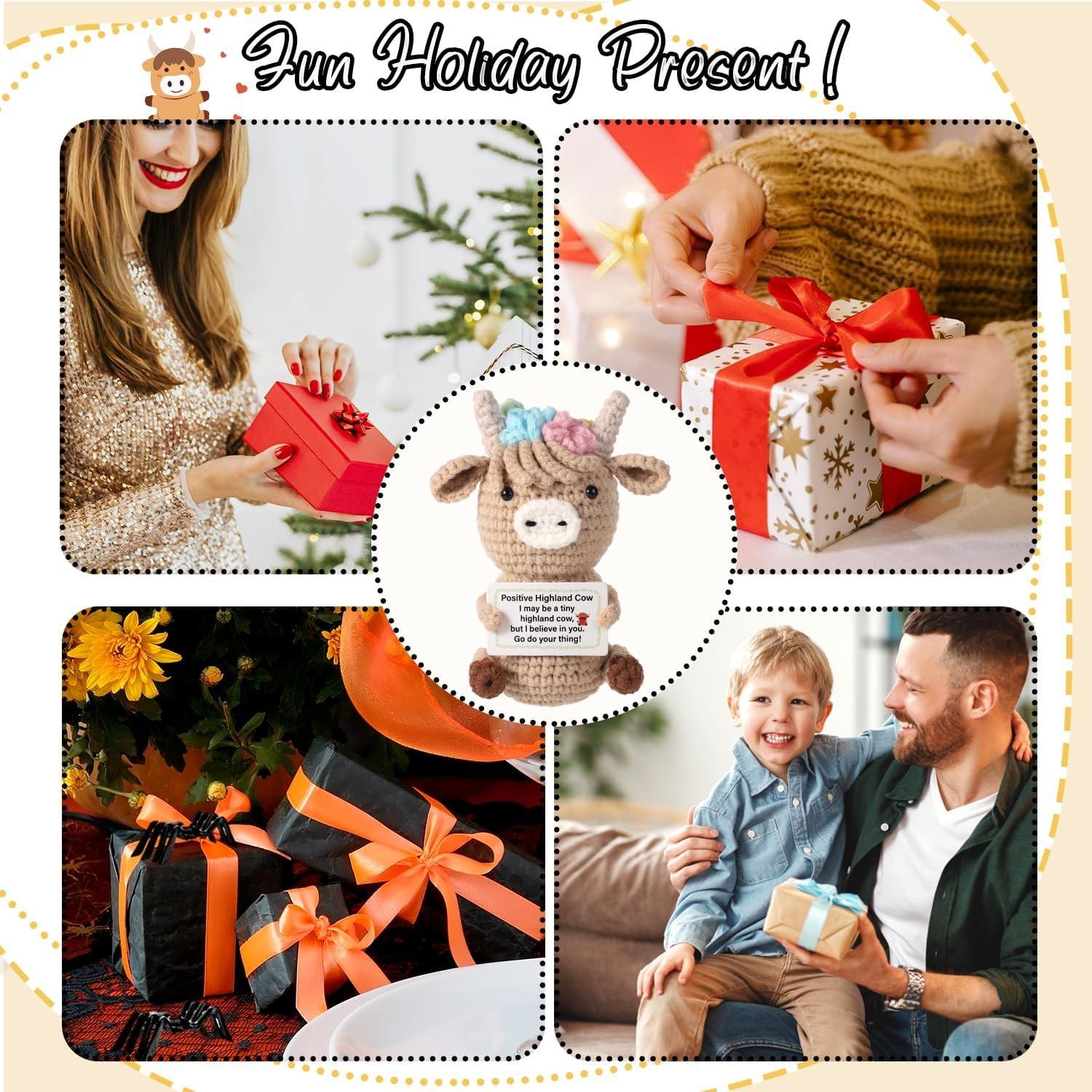 Cute Highland Cow Crochet Plush Doll, Inspirational Gift for Girls & Women, Perfect for Desk Decoration, Adorable Stuffed Animal Toy