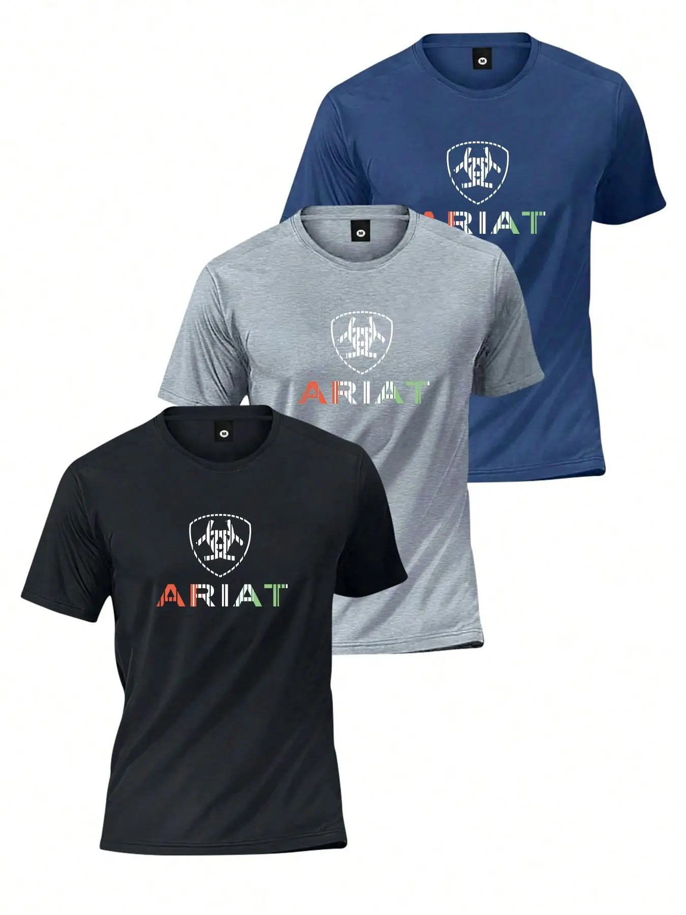 New 2026 Summer Men's Quick-Dry Ice-Silk T-Shirt with Ariat-Print Design, Breathable Loose Fit American Casual Half-Sleeve Style, Multiple Colors Available
