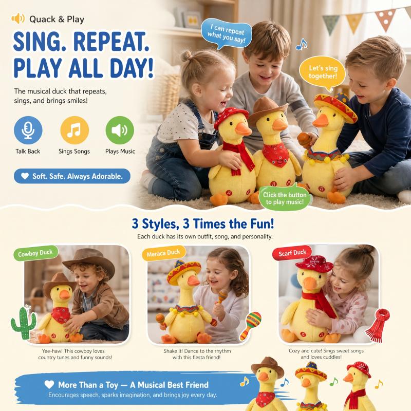 Talking Duck Toy, Repeats Voice, Dancing Singing Plush Toy, Funny Kids Toy Gift Interactive Sight Word Flash Cards outdoorfun