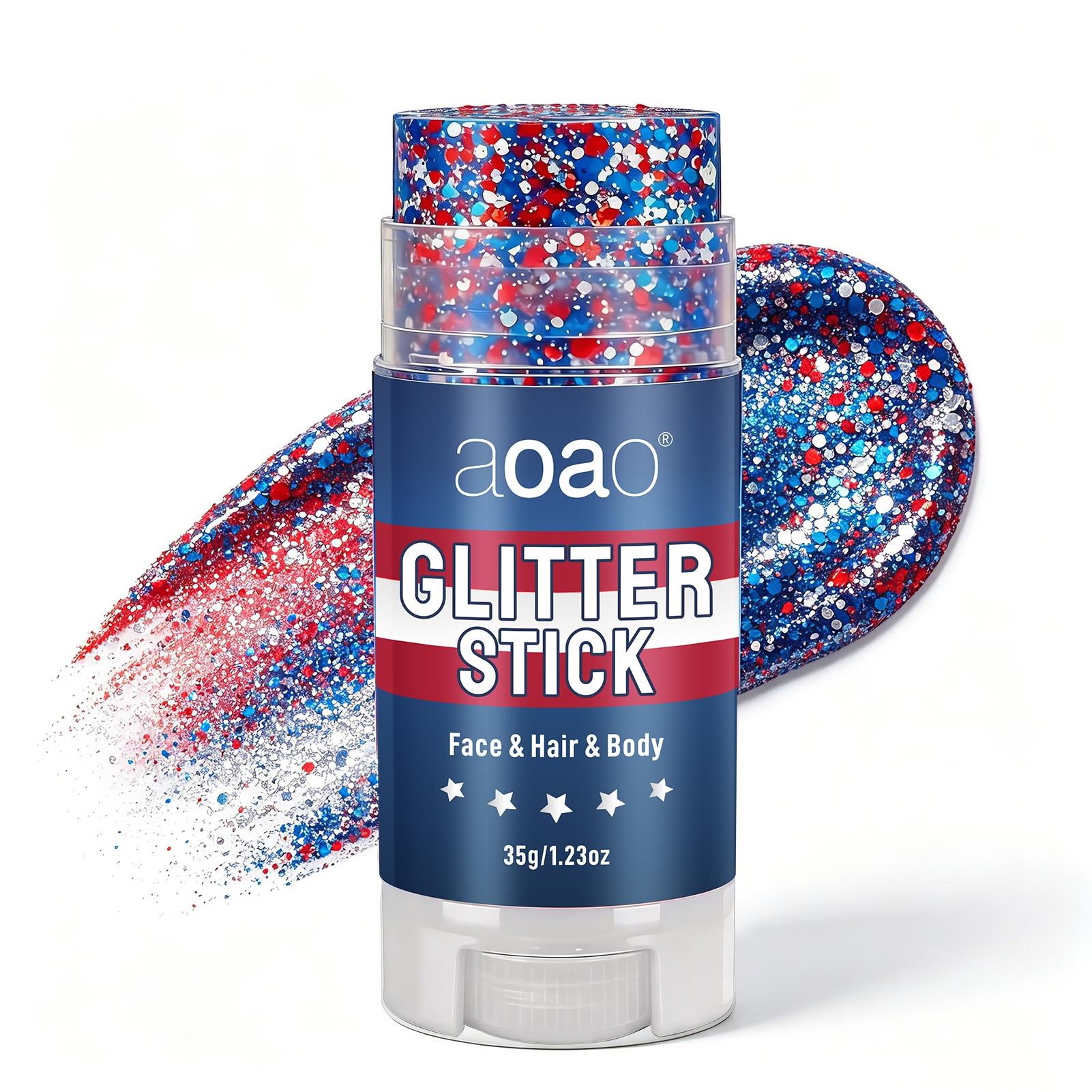 July 4th Glitter Stick, Blue Body and Hair Glitter, Perfect for Independence Day Party, Holiday Makeup, Football World Cup USA Makeup，World Cup Usa Team Glitter Stick