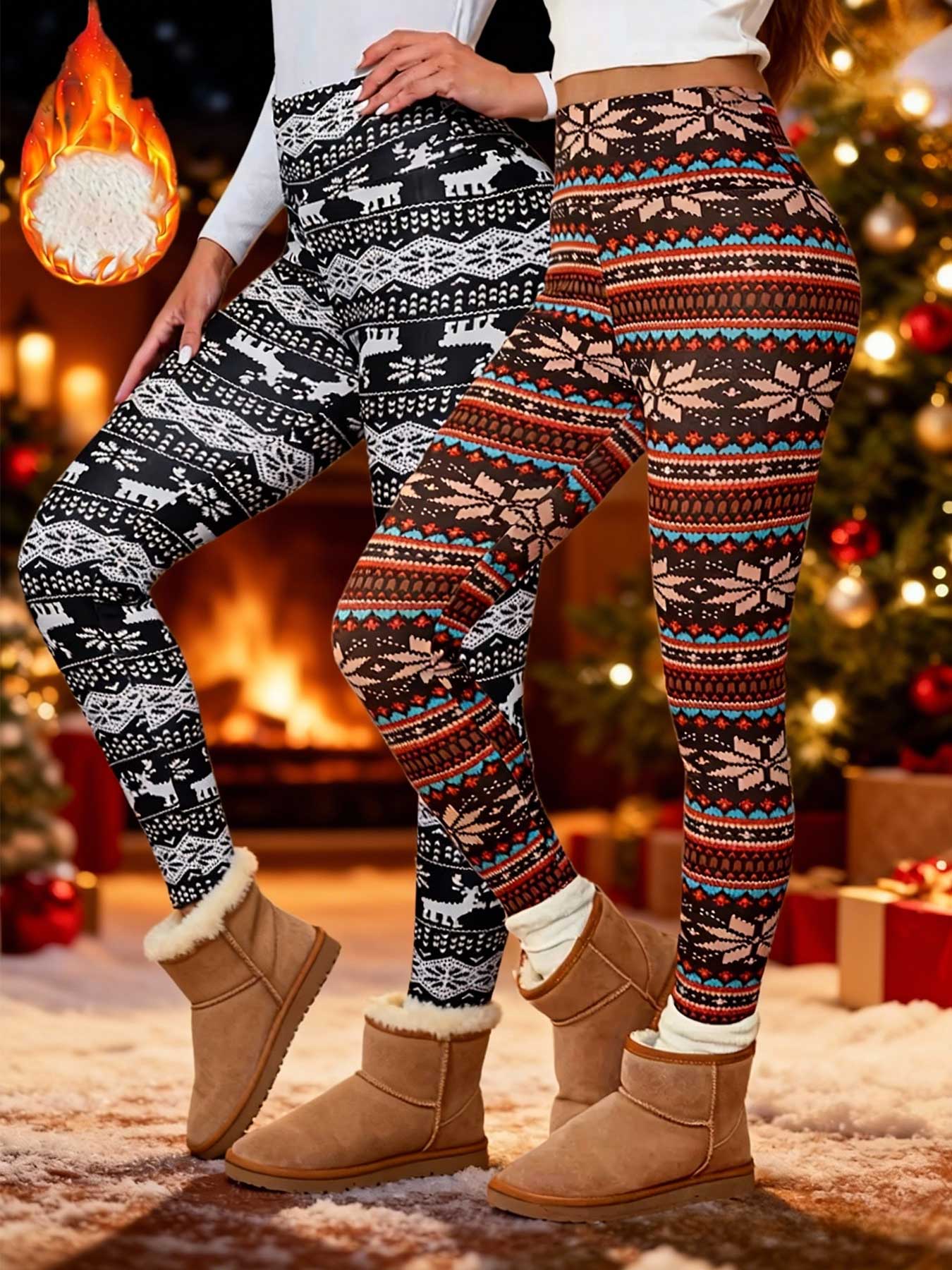 Women's Winter High Waist Plaid Fleece Lined Pants, Elastic Warm Lamb Velvet Nine-Point Leggings, Casual Fashion S-Xxl, Stretchy Soft Leggings