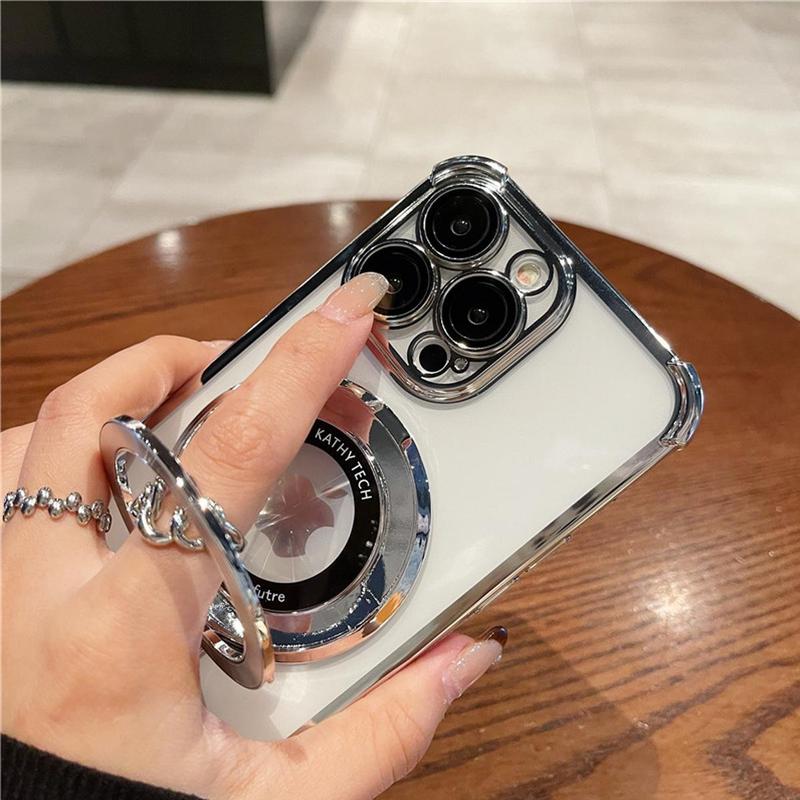 NganGee Clear Sticky Holder Phone Case with Four Corners Air Cushion Lens Protection Film Fit for iPhone 16ProMax iPhone 16Pro iPhone 16Plus iPhone16