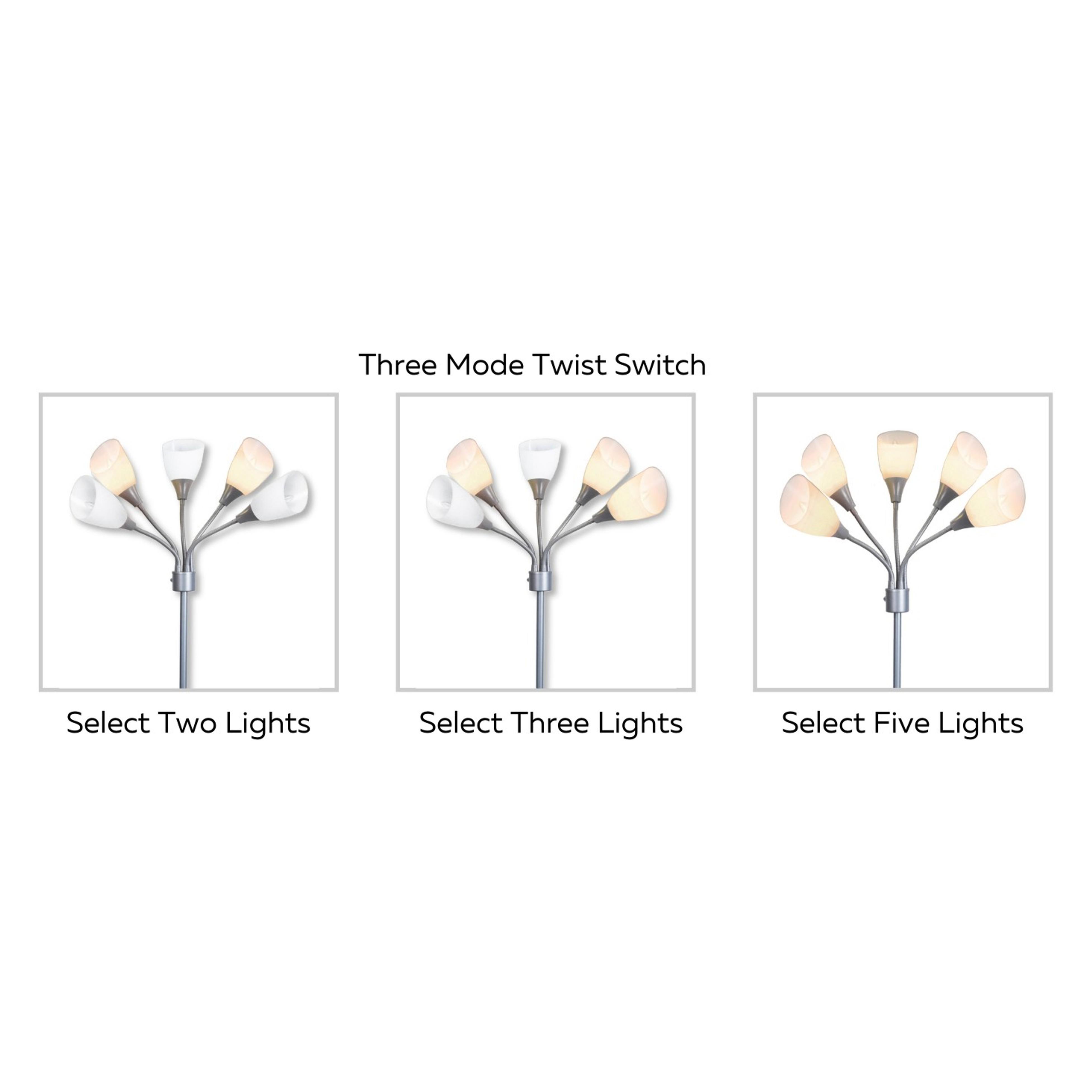 Medusa 5-Light Floor Lamp – Silver Multi-Head Standing Lamp w/ 5 Adjustable White Acrylic Shades for Bedroom, Living Room, Office, Requires E12 Candelabra-Base LED Bulbs Medusa 5-Light Floor Lamp – Silver Multi-Head Standing Lamp w/ 5 Adjustable White Acrylic Shades for Bedroom, Living Room, Office, Requires E12 Candelabra-Base LED Bulbs