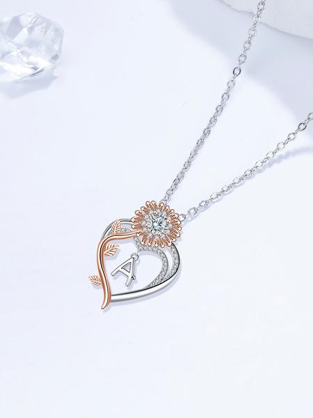 Sunflower Initial Heart Necklace with Rose Jewelry Box, Letter Pendant for Women, Mother's Day Birthday Christmas Gift, Exquisite Jewelry Gift