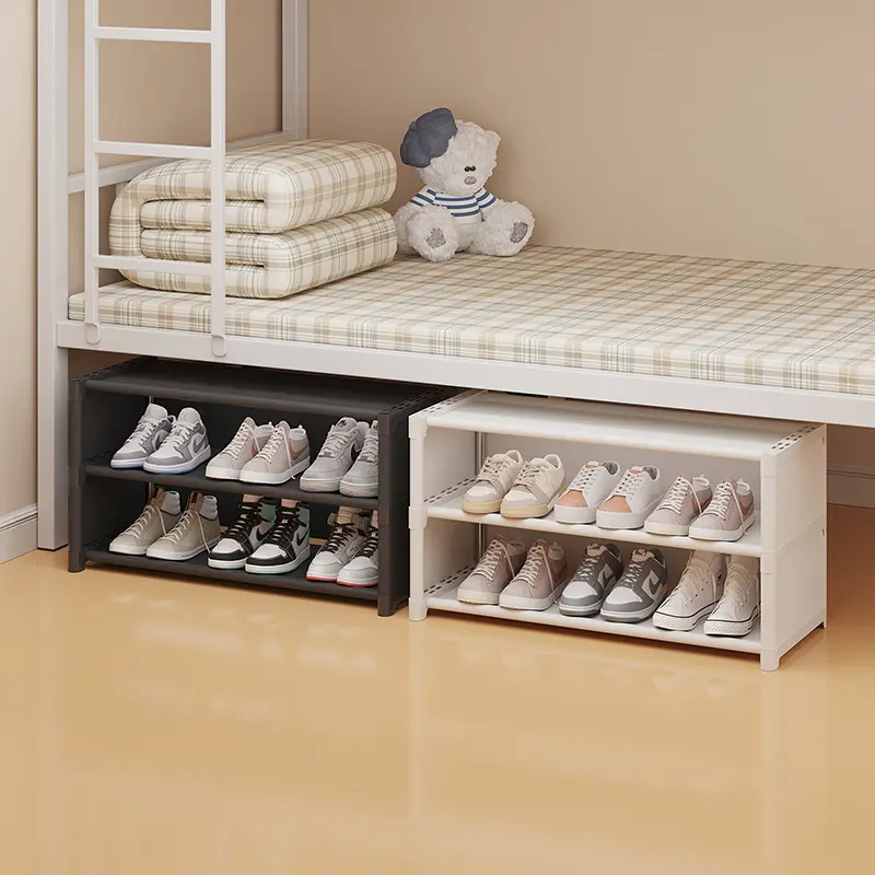 Multi-Layer Bed Under Shoe Cabinet, Home Dustproof Shoe Rack with Door Curtain, Multifunctional Table Bottom Storage Cabinet