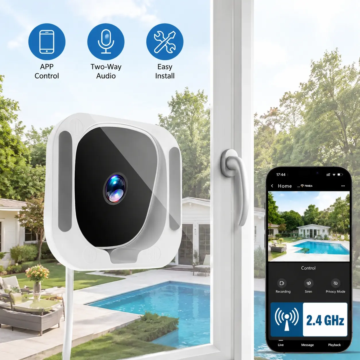 High-definition intelligent window camera,2.4 G WIFi connection,Indoor window monitoring,Face recognition,intelligent alarm,voice communication,suitable for home security.