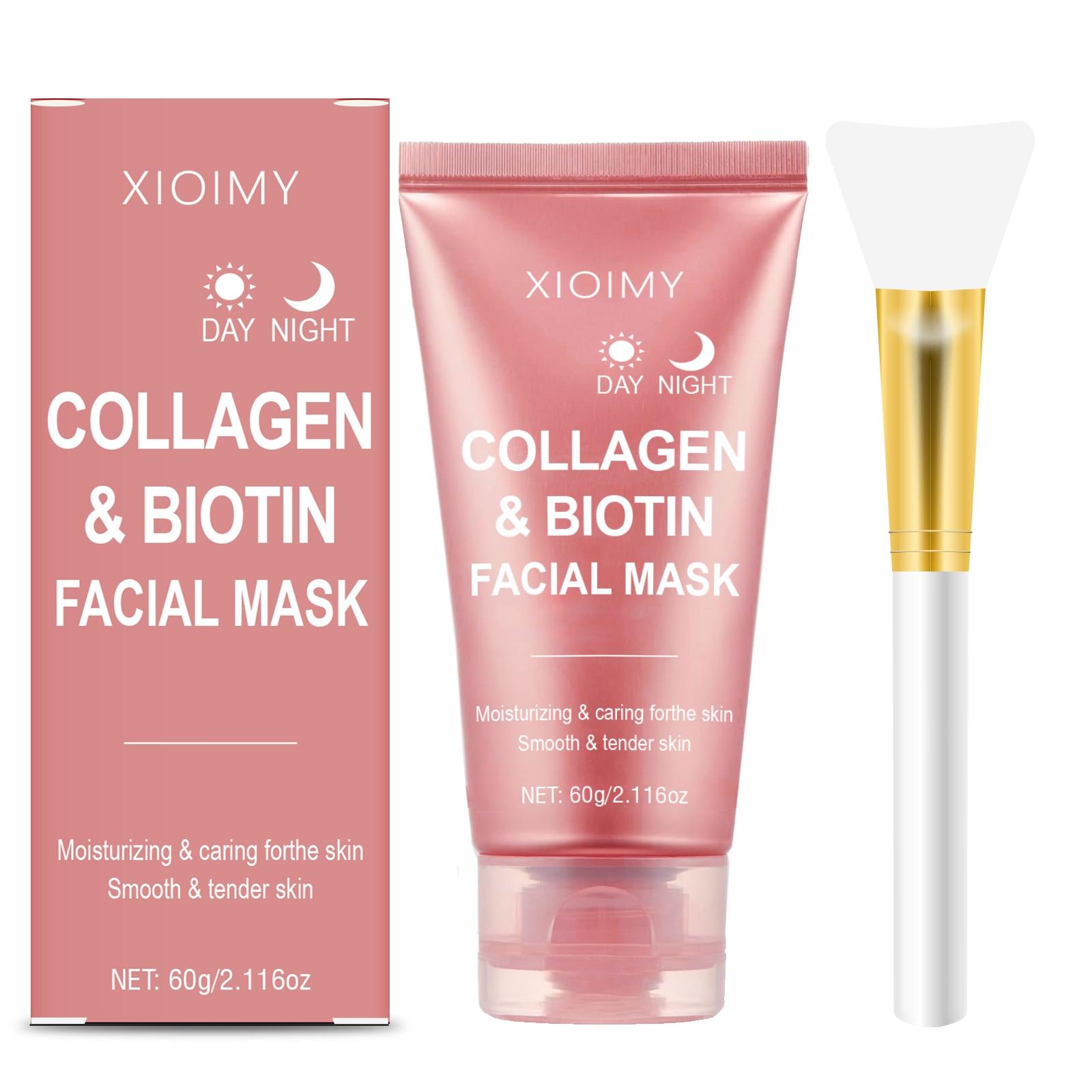 60g Collagen Biotin Day & Night Mask, Rich Collagen Essence, Moisturizing Smooth Skin, Hydrating Facial Care, Face Mask for All-Day Moisture