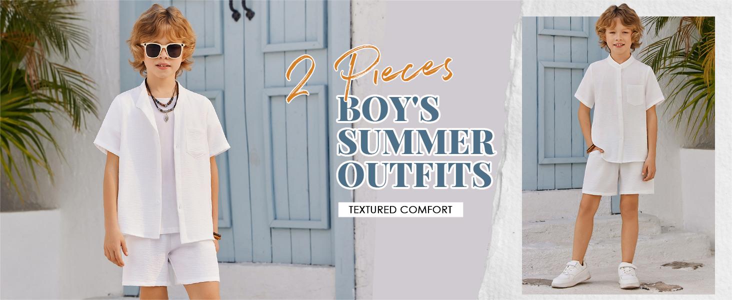 Cute Girls Children Apparel Arshiner Toddler Boys 2 Piece Set Short Sleeve Button Down Shirt and Shorts Vacation Texture Outfits with Pocket 2-13 Years