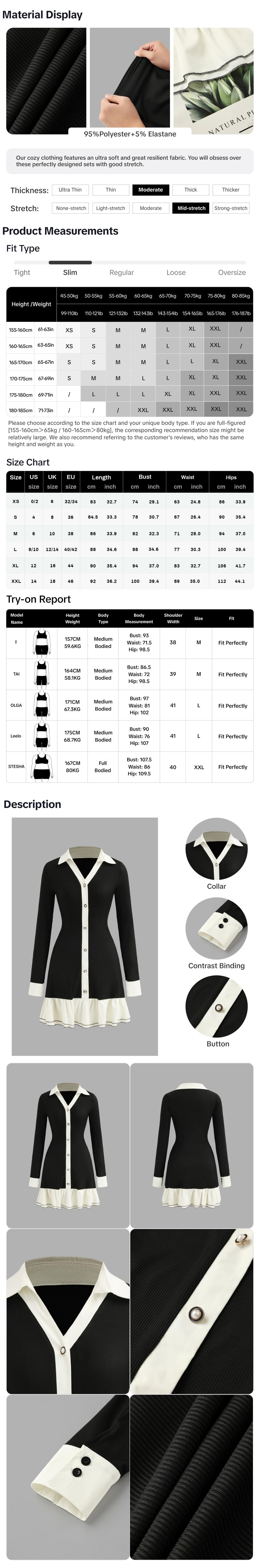 YOZY Women's Colorblock Ruffle Hem Button Front Dress, Casual Long Sleeve Collared Dress for Daily Wear, Ladies Clothes for Spring & Fall