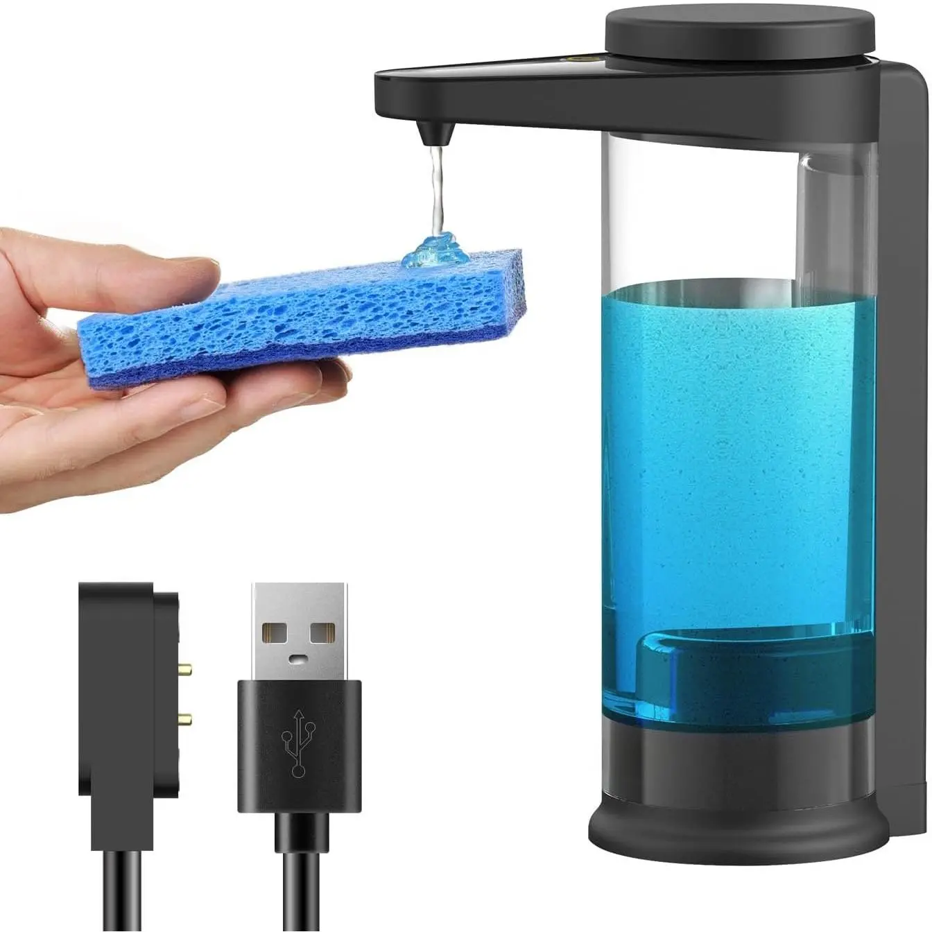 17oz Rechargeable Automatic Liquid Soap Dispenser for Dish Soap,Black |   with Months Long Standby Time, Wall Mount  for Kitchen Sink and Bathroom,Visual Window