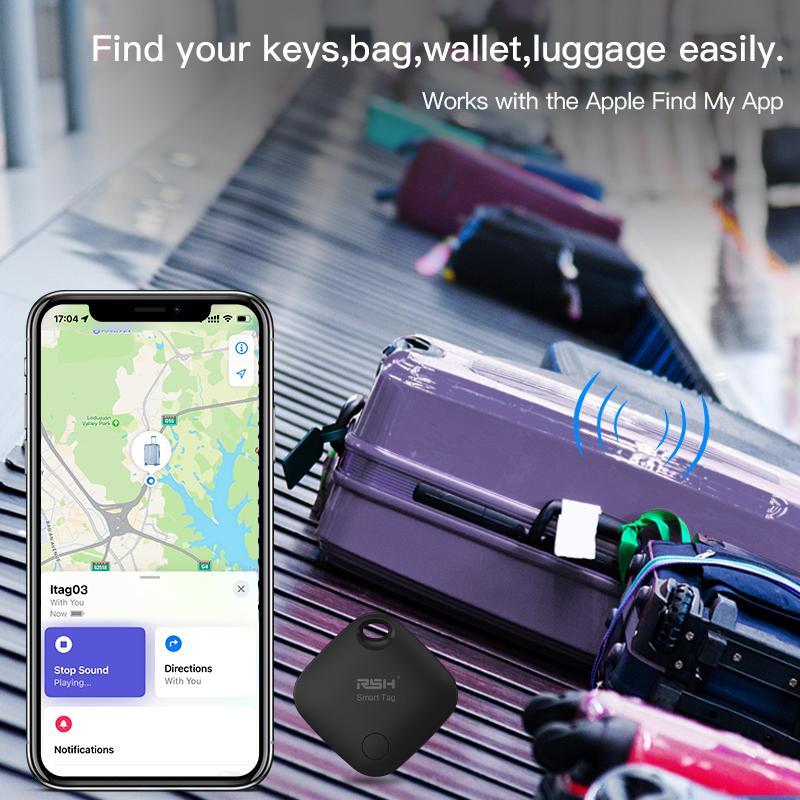 Rsh Tracker Smart Tag Lost Alarm Bundle Pack, Smart Tracking Tag, Compatible with Apple Find My/google Find HUB, Includes 4 Tags + Silicone Cases + Lanyards with iOS apple or Android phones