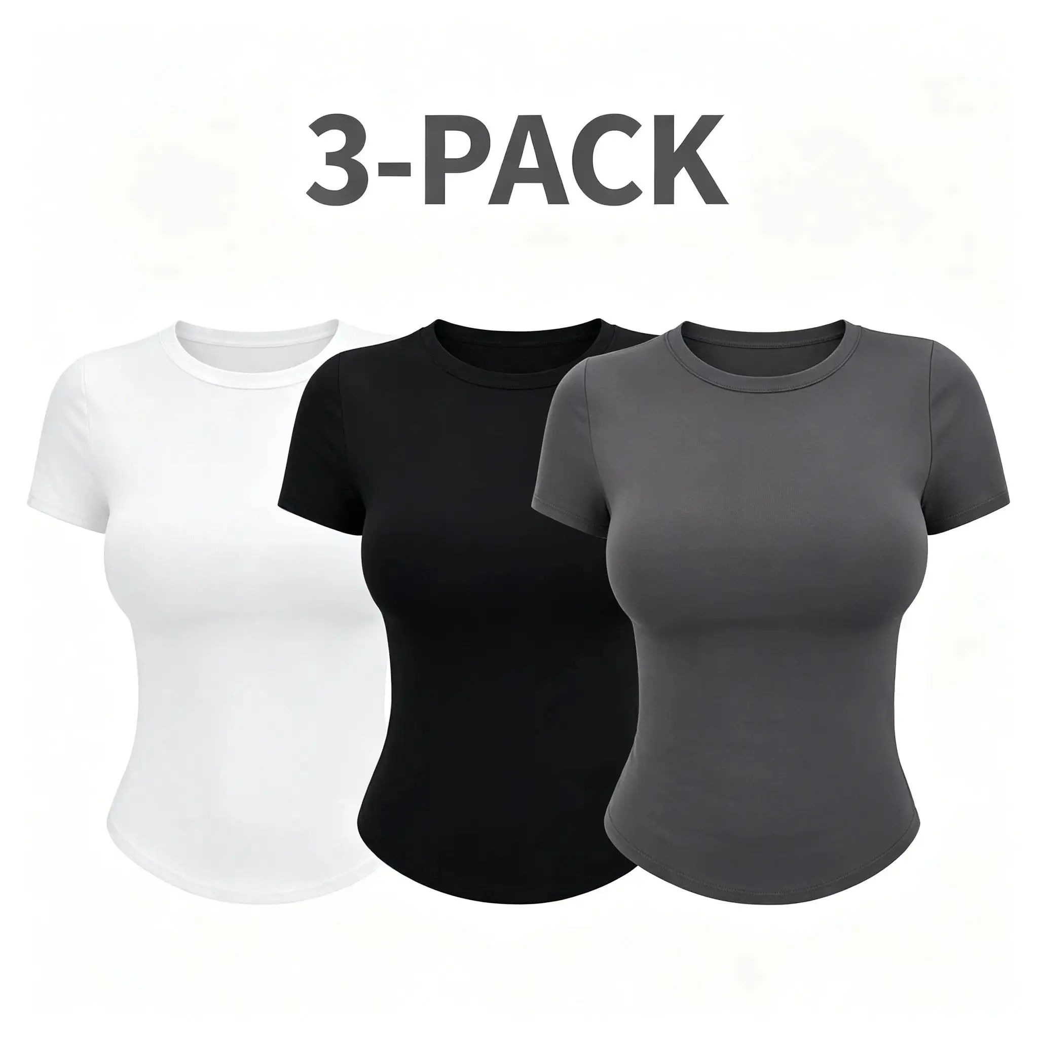 Women's 2026 Soft Stretch Polyester Knit Crew Neck Short-Sleeve Fitted Crop Top - Basic Tshirt with Bodycon Shape, Versatile Daily Outfit for Skirts, Sweatpants,sohochic