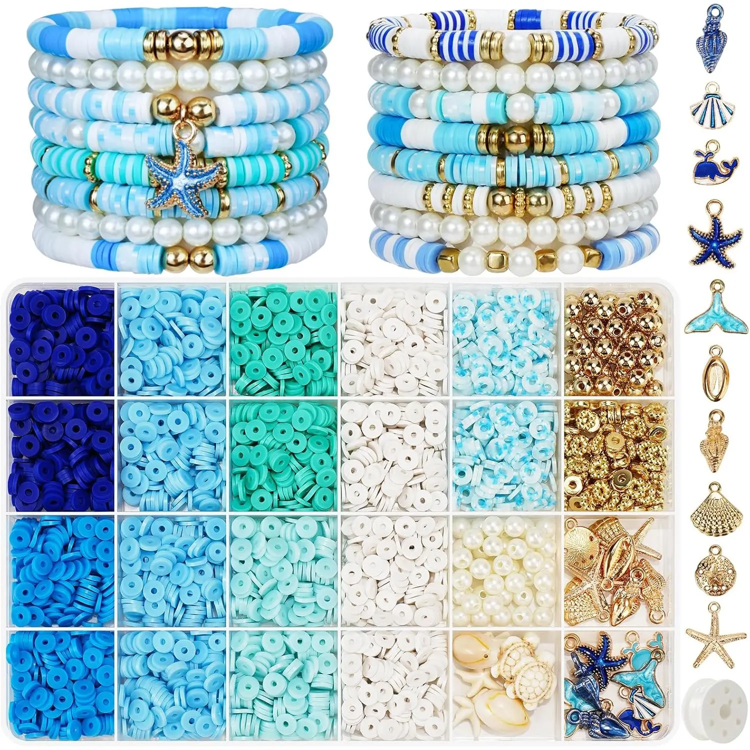 3000 Ocean Clay Beads DIY Bracelet Kit, Summer Beach Jewelry Making Set, Perfect Gift for Girlfriend and Best Friend, Beads Charms Accessories