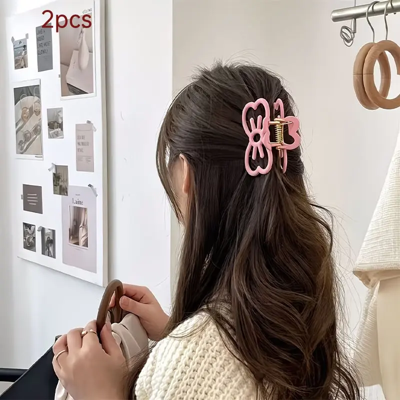 2pcs Sweet Bow Hair Clips, Large Shark Clip for Women, Elegant Back Bun Holder, Stylish Hair Accessories