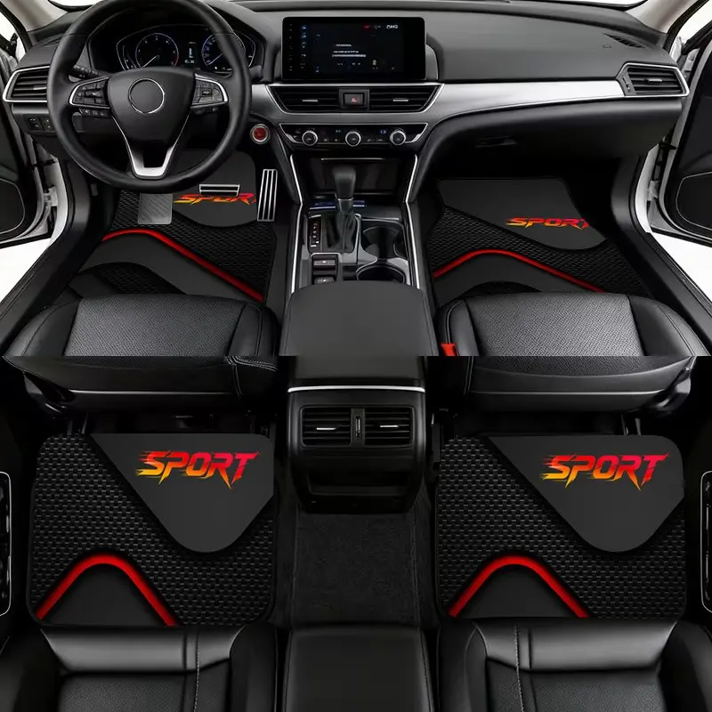 4pcs Sport Car Floor Mats, Durable Polyester, Fits Trucks and Suvs, Fun Design, Holiday Gift, High-Quality Material