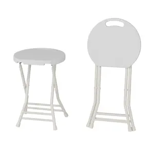 Folding Stool with Handle and Non-Slip Feet, 600lbs Capacity Portable Bar Stool for Adults, Space-Saving Backless Chair for Kitchen Home Bar Gaming Party