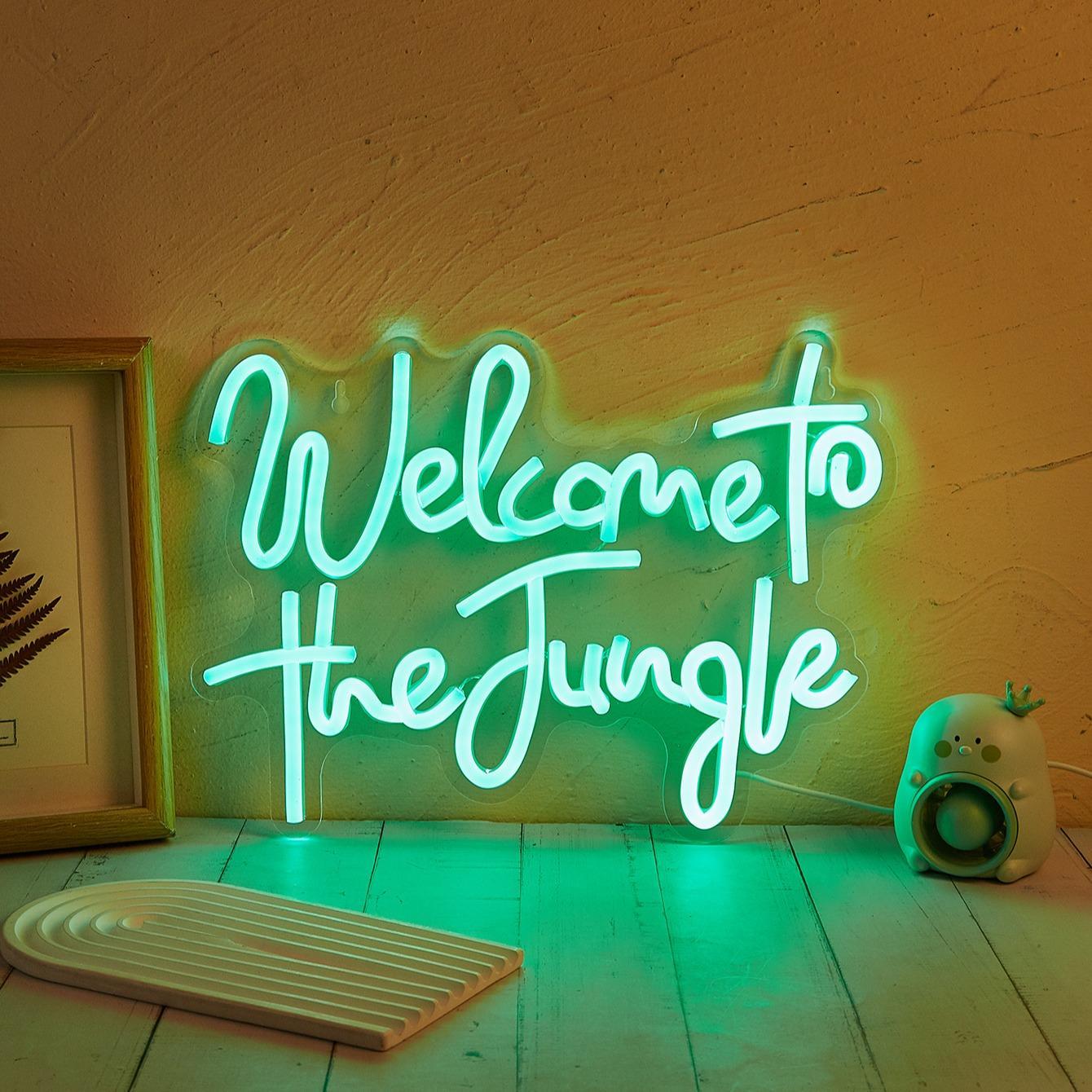 Welcome To The Jungle Letter Design Neon Sign, Led Neon Signs, 1 Count USB Powered LED Neon Light with Inline Button Control, Decorative Light for Home Party Game Room, Neon Accent Lights, Decorative Lighting, LED Lighted