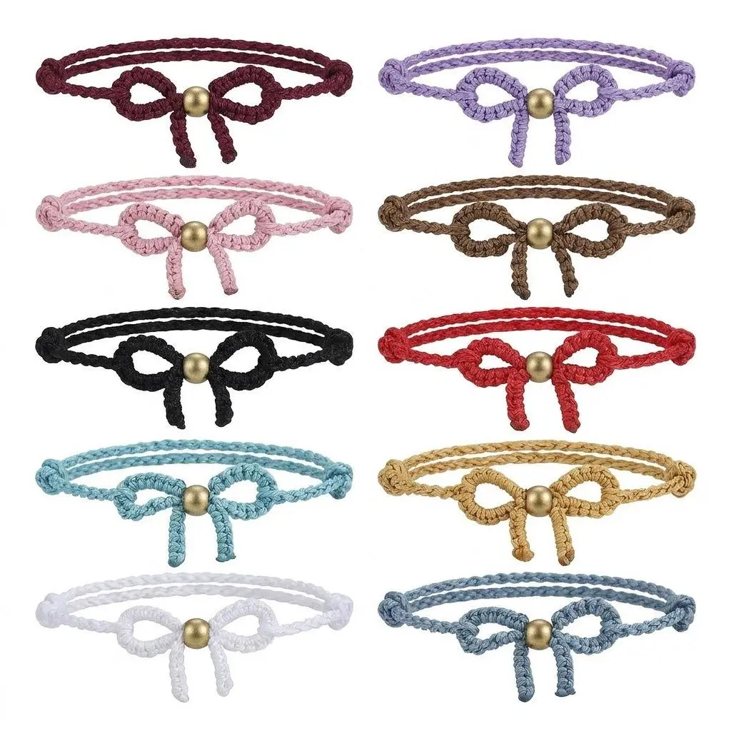 1Pcs Retro Boho Y2K Aesthetic Colorful Bow Knot Braided Rope Bracelet Adjustable Sliding Knot Center Bead Charm Everyday Stackable Wear Mix & Match Colors Trending Handmade Accessory Mix & Match Style Chic Trending Item