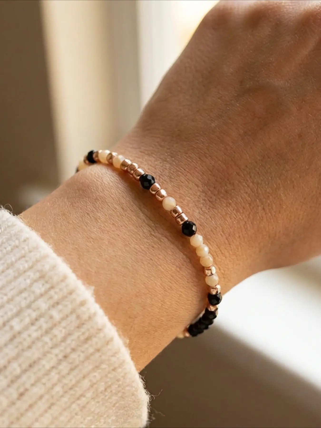 Natural Stone and Faux Morse Code Beaded Bracelet Memorial Gift