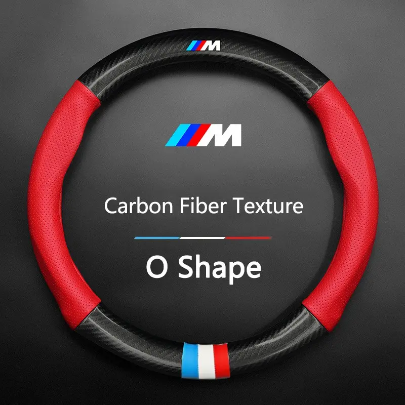 Carbon Fiber Leather Car Anti-Slip Steering Wheel Cover Breathable Protective For BMW M Emblem E46 E36 E34 F10 E90 F30 E60 F30 E53 E30 E92 E87