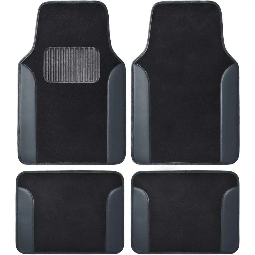 BDK Premium Gray Carpet Floor Mats for Cars - Universal Fit Interior 4-Piece Car Mats Full Set with Vinyl Heel Pad Protector - Cute Car Accessories Interior Floor Covers for SUVs & Trucks