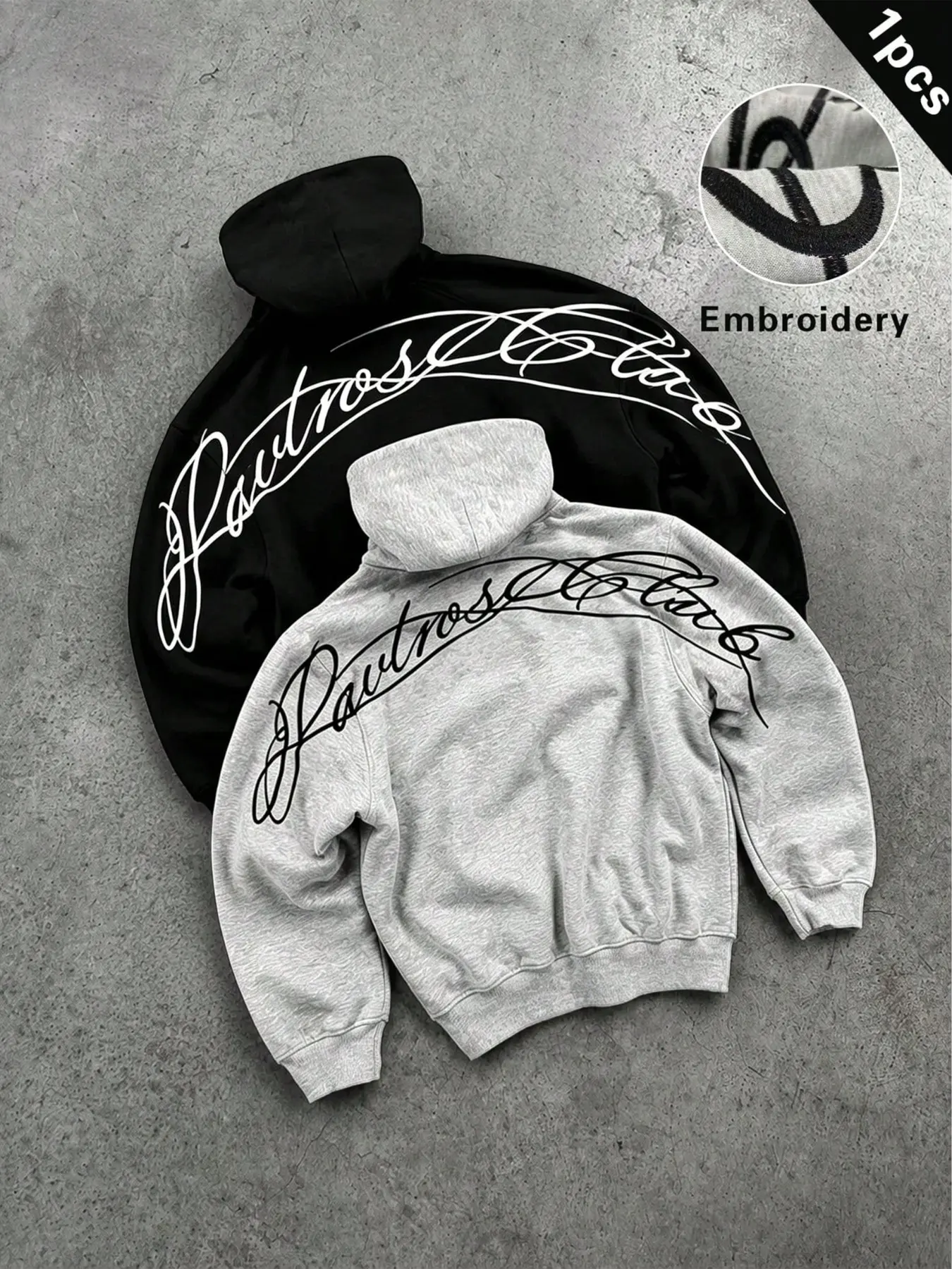 Men Oversized Pullover Hoodie, Back Cursive Script Chicano Gothic Letter Embroidery Boxy Fit Durable Sturdy Hooded Sweatshirt With Ribbed Cuffs & Hem, Y2K Hip‑Hop Streetwear Top for Spring Autumn Daily Skate Urban Festival Casual Wear