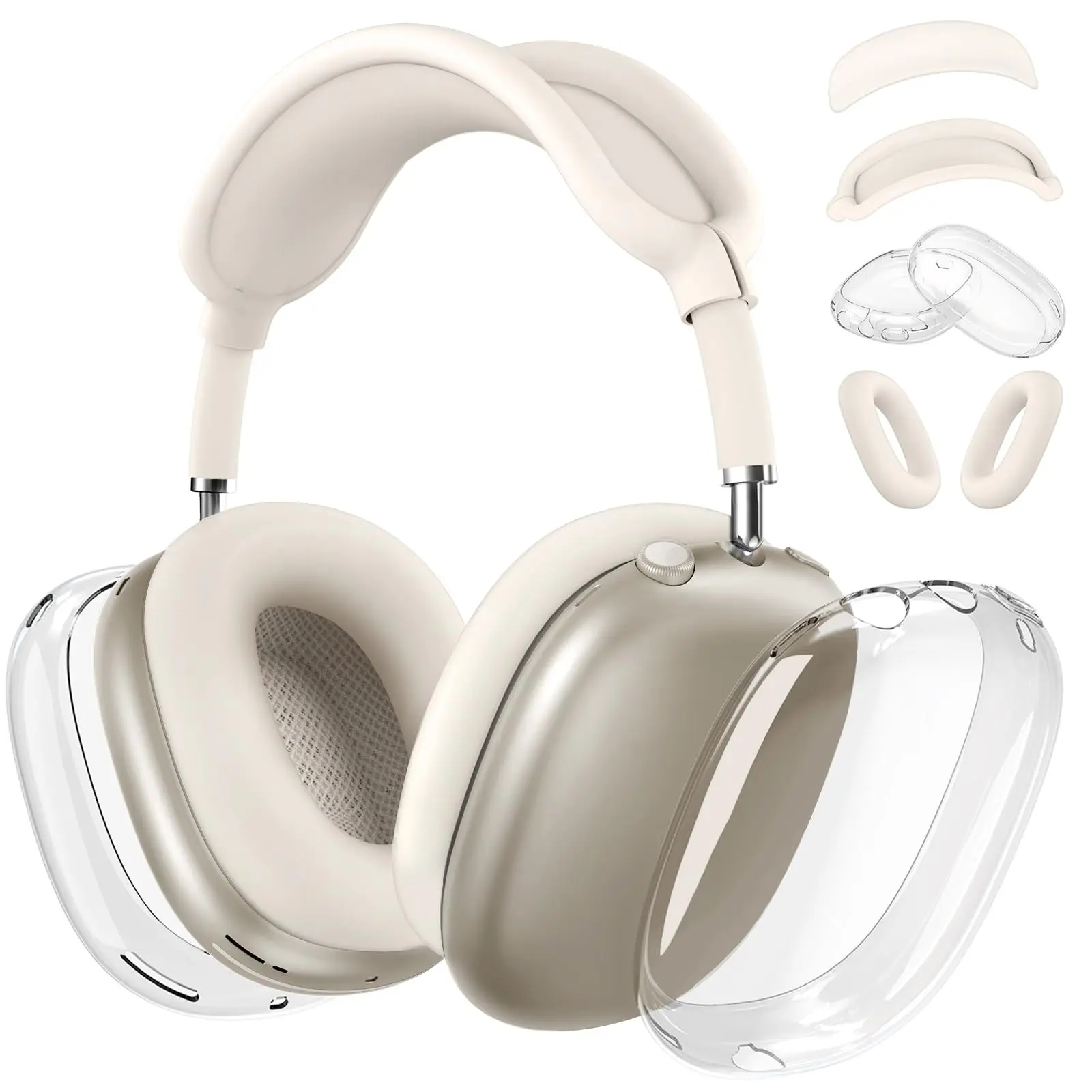 5-In-1 Silicone Protective Case Set for AirPods Max Headphone, Soft Ear Pads, Headband Protector, Skin-Friendly Anti-Scratch, Aesthetic Durable Protection, Matte Transparent