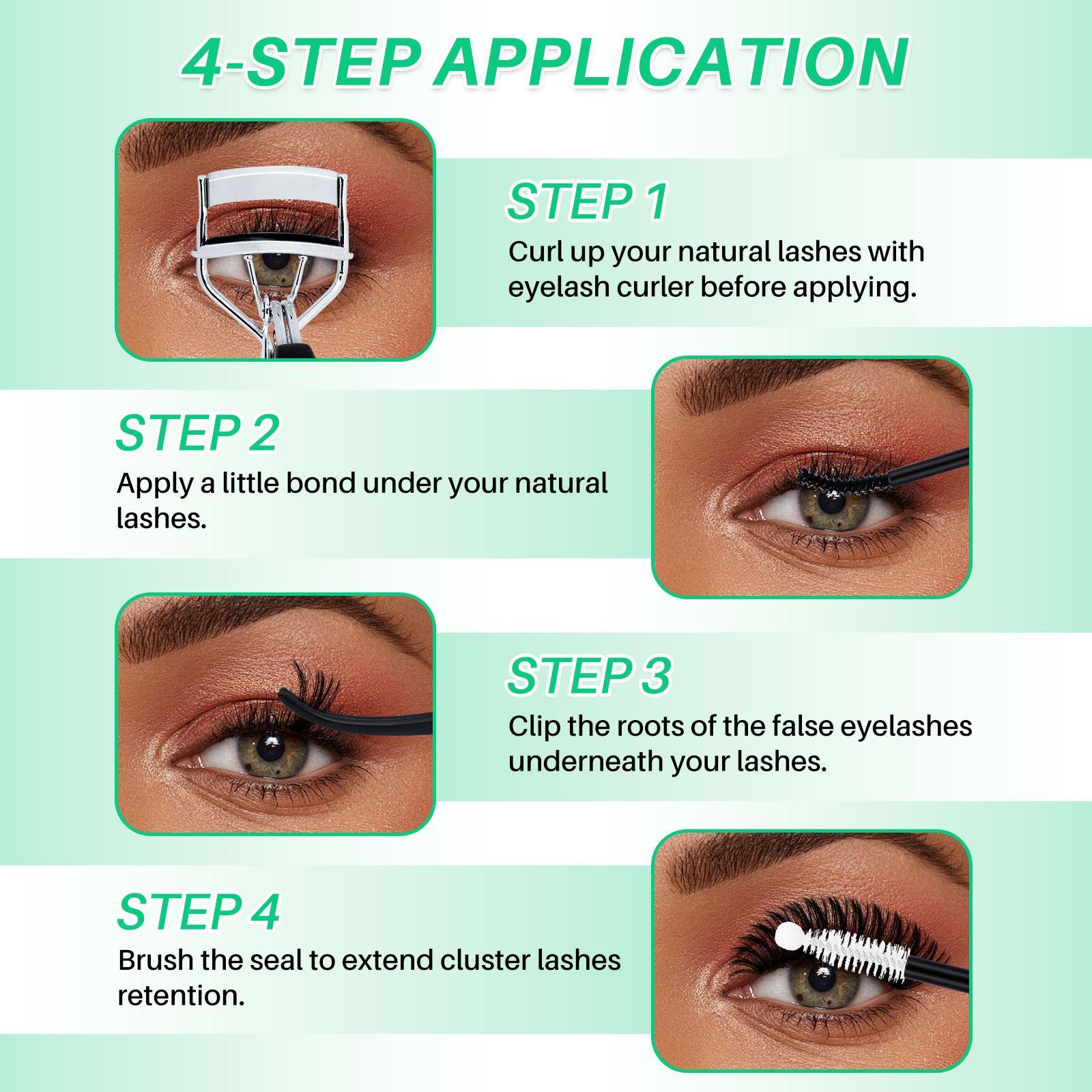 Mixed Length False Eyelashes Kit, Eyelash Extension, 1 Set Mixed Length 3D Effect Volume Cluster Lashes, Long-lasting Lashes Kit with Lash Bond & Seal & Tweezers, Makeup