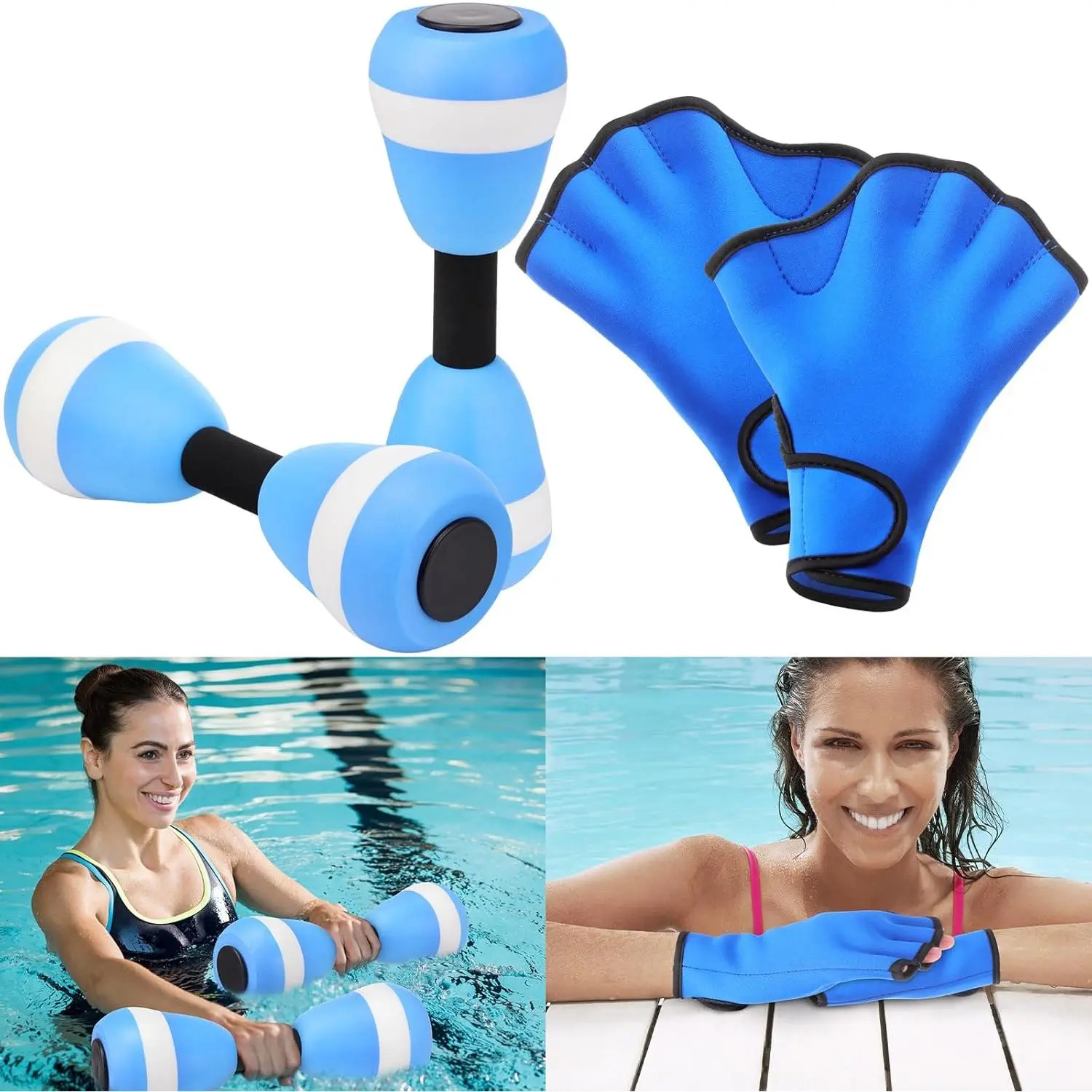 Water Aerobics Set for Aquatic Exercise 1 Pair Neoprene Swimming Glove 2 count  Aquatic Dumbbells Water Weights Equipment Pool Resistance Fitness Equipment for  Workouts