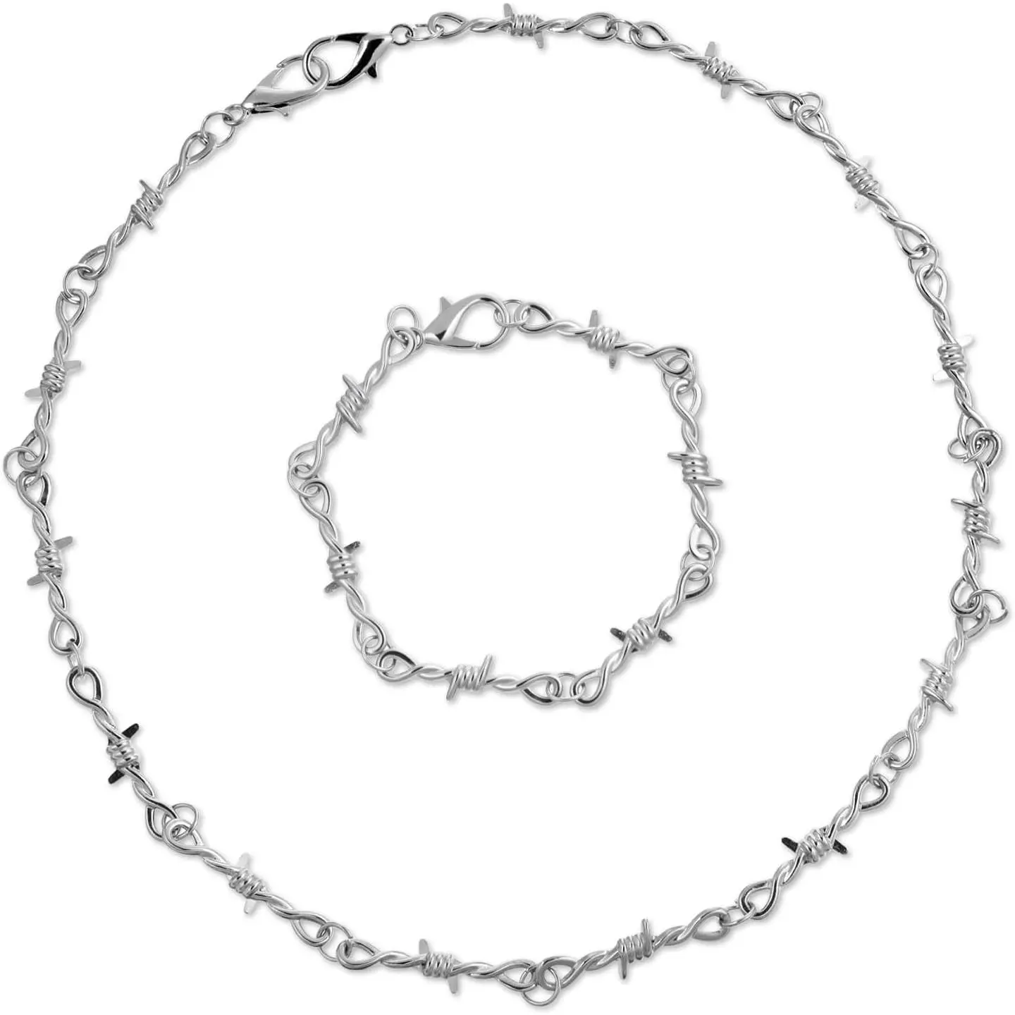 Punk Gothic Thorns Metal Barbed Wire Chain Necklace Bracelet Alt  Emo Gothic Indie Necklace Chain for Men Women