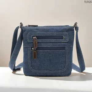 2026 Vintage Washed Denim Crossbody Bag - Men’s Multi-Pocket Casual Shoulder Purse with Adjustable Strap, Durable Lightweight Daily Handbag for Commute, Outdoor Activities