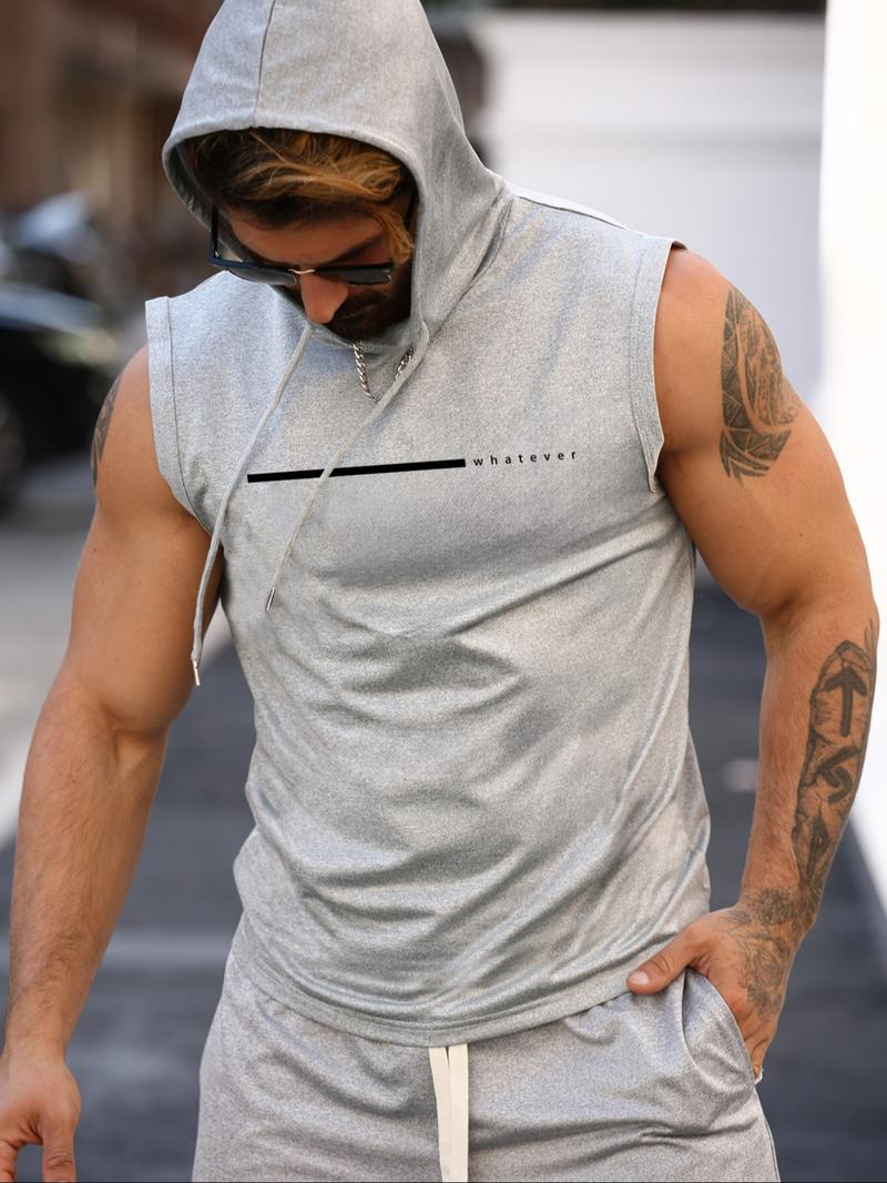Men's Regular Fit Letter Print Hooded Tank Top, Casual Sleeveless Hoodie Vest for Daily Wear, Fashion Men's Clothes for Summer, Sweatshirts, Menswear, Classic Fit Hoodie