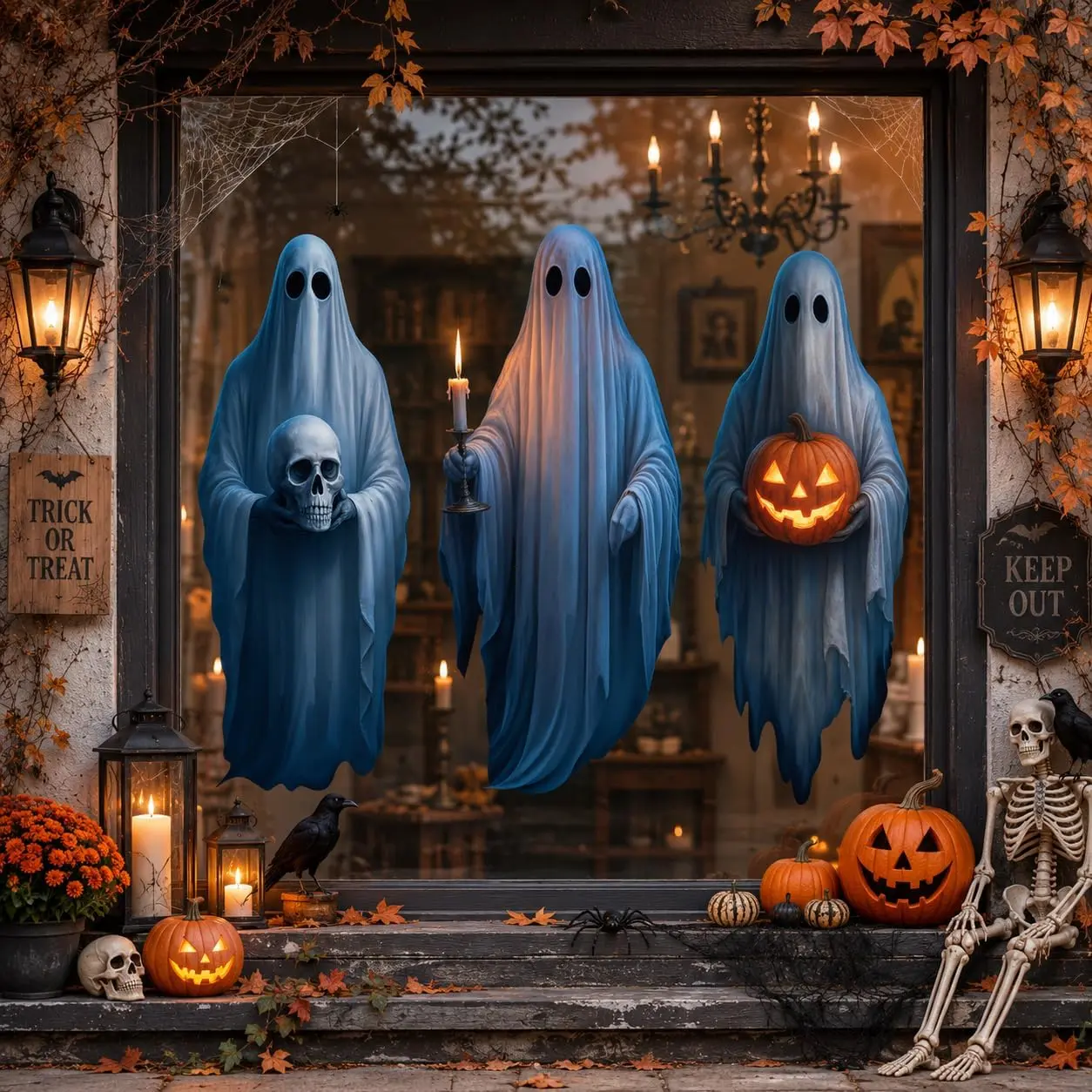 Halloween White  Window Mirror Cling Decal Decoration Large 35.5''