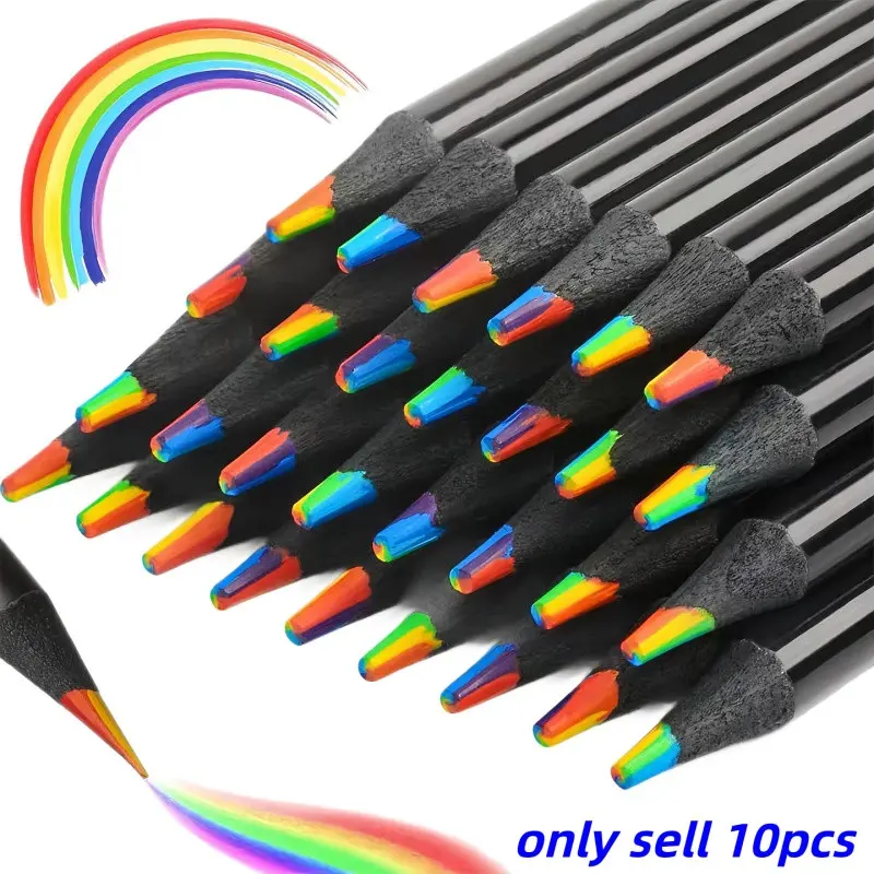 10-Pack 7-Color Magic Rainbow Pencils, Multicolor Drawing Pens, Art Craft Supplies, Perfect for Back-To-School Gifts, Halloween, Christmas Presents