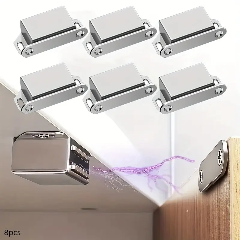 Eight Heavy-Duty Magnetic Door Locks, Tool-Free Installation, Strong Magnetic Force, Durable Metal, Home Office Commercial Use