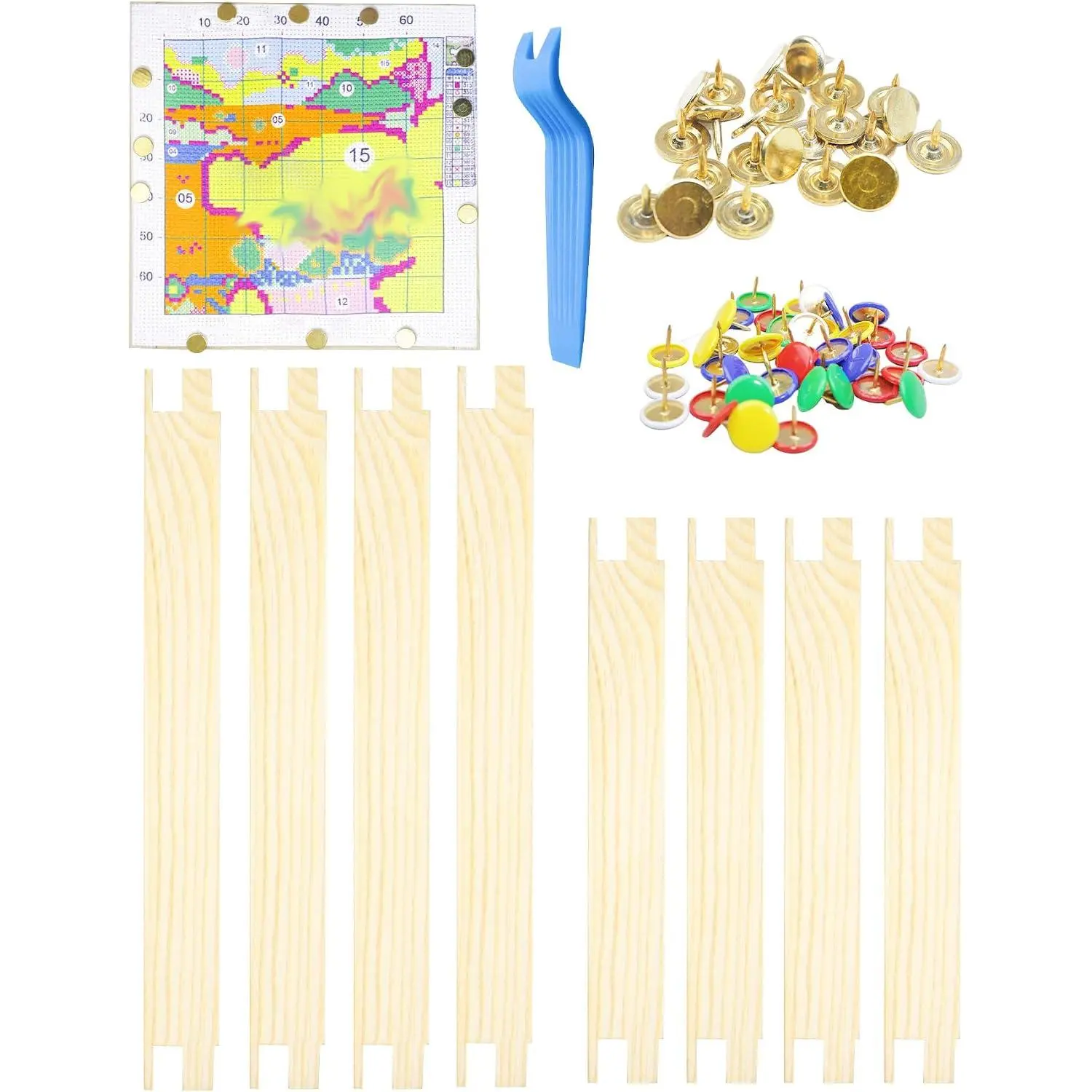 8 count of Wooden Canvas Stretcher Bars -  Sizes for Seamless Needlepoint Creations, with Tacks, Serving as  Stretcher Bars for Needlework Projects, Embroidery  Frame Set