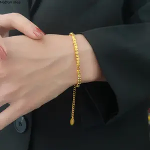 Gold Disc Bracelet Women - Trendy Flat Bead Chain with Adjustable Extension, Dainty Minimalist Design, Elegant Everyday Jewelry Perfect for Daily Wear Stacking & Timeless Glam Wrist Style